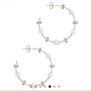 Silver forever Rhodium Plated
Talulla Faux Pearl & CZ Open Hoop
Earrings